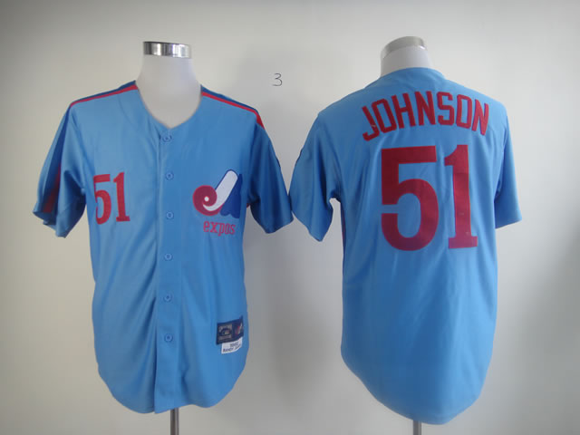 Men Montreal Expos 51 Johnson Blue MLB Jerseys